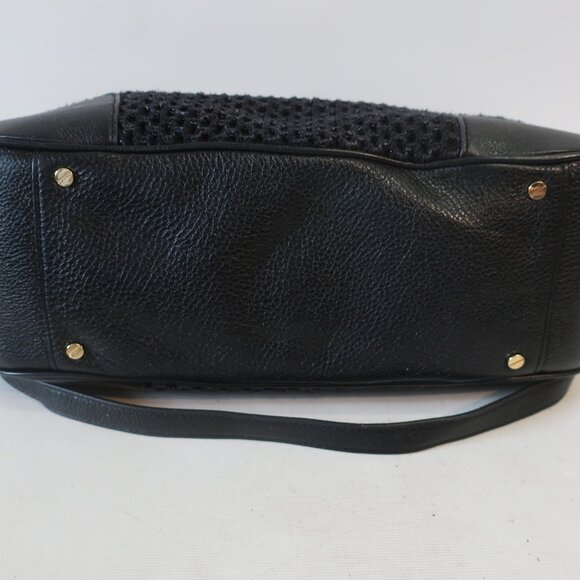 Authentic Womens Tory Burch Adalyn Black Woven Leather 2-Way Satchel Handbag - Picture 11 of 15